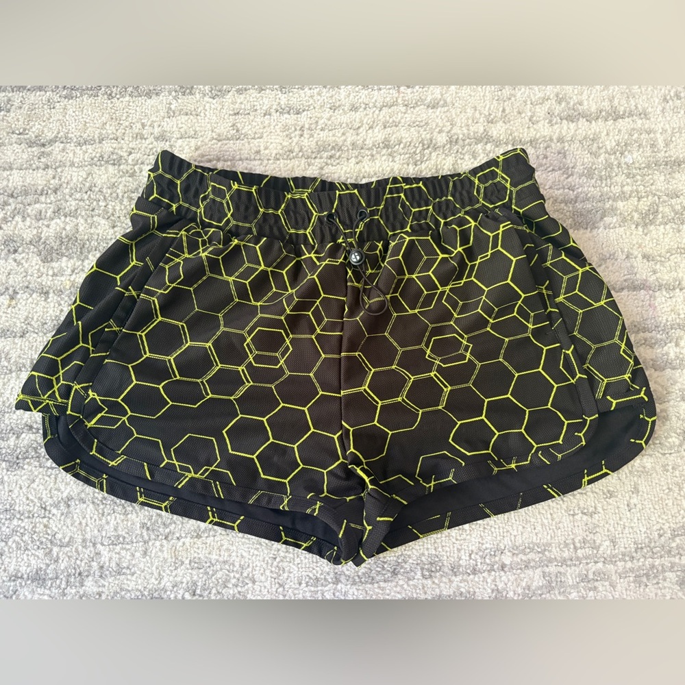 Sports Illustrated Swim Black with Neon Yellow Honeycomb Athletic Shorts